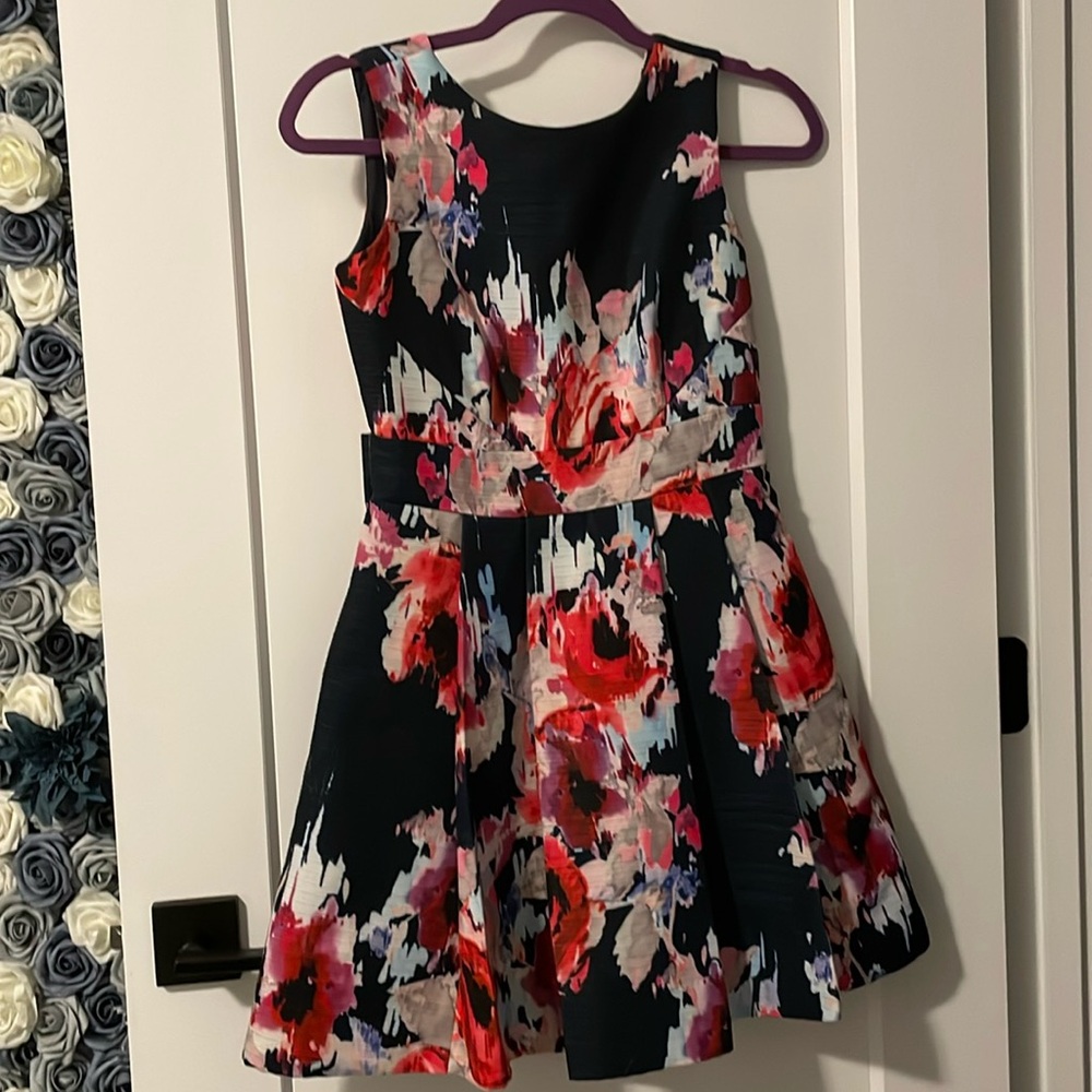 kate spade Navy Floral Fit-and-Flare Dress with Red and Pink Flowers Sz 0
